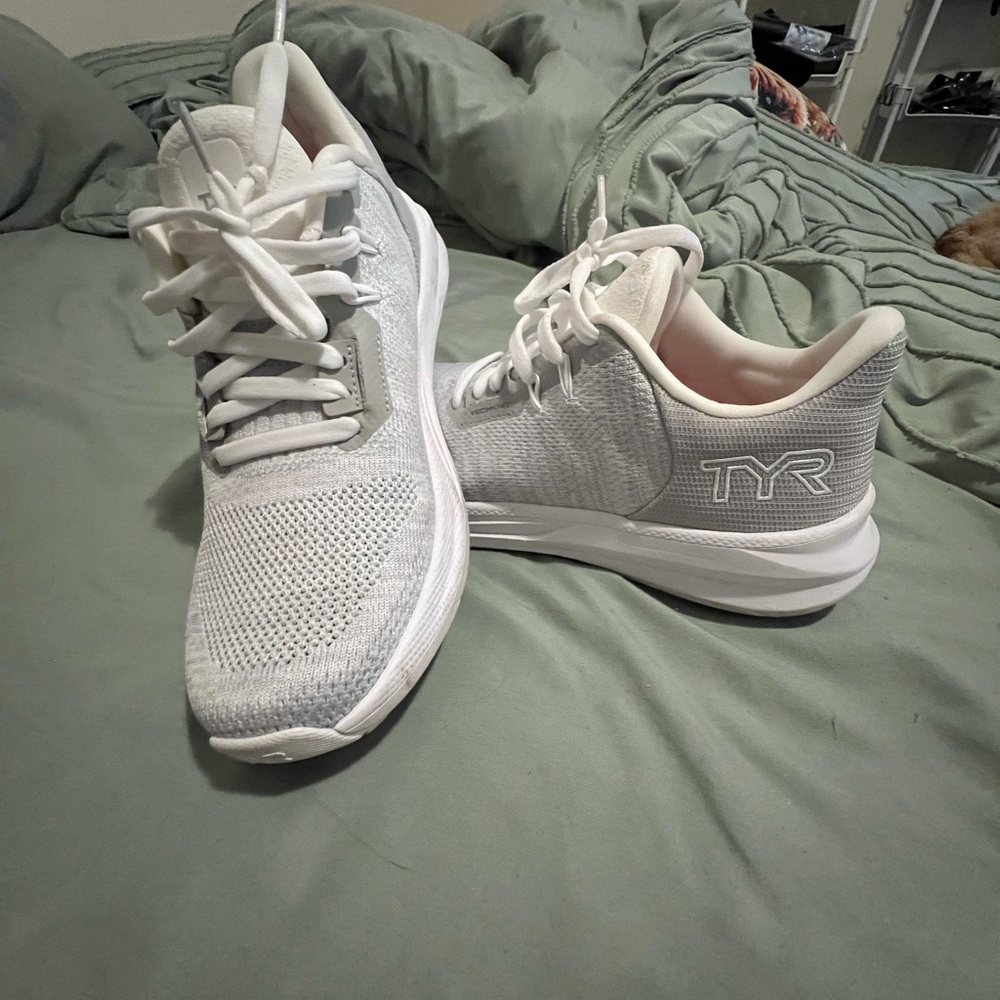 TYR Women's Light Gray Knit Athletic Sneakers - White Soles